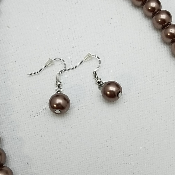 Bronze Colored Bead 16" Necklace & Earrings - Picture 2 of 3